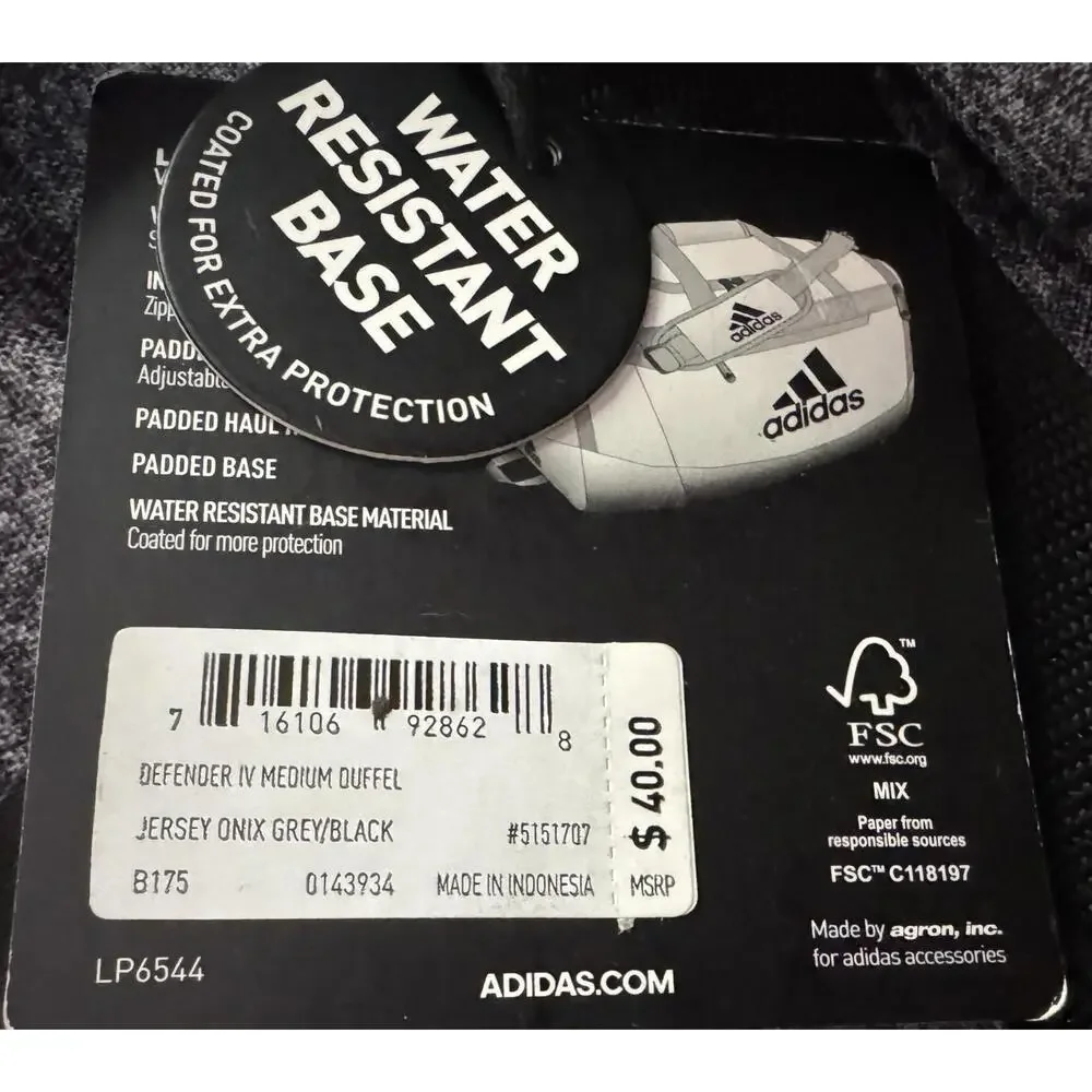 Adidas Defender IV Medium Duffel Bag Gray / Black NEW NWT